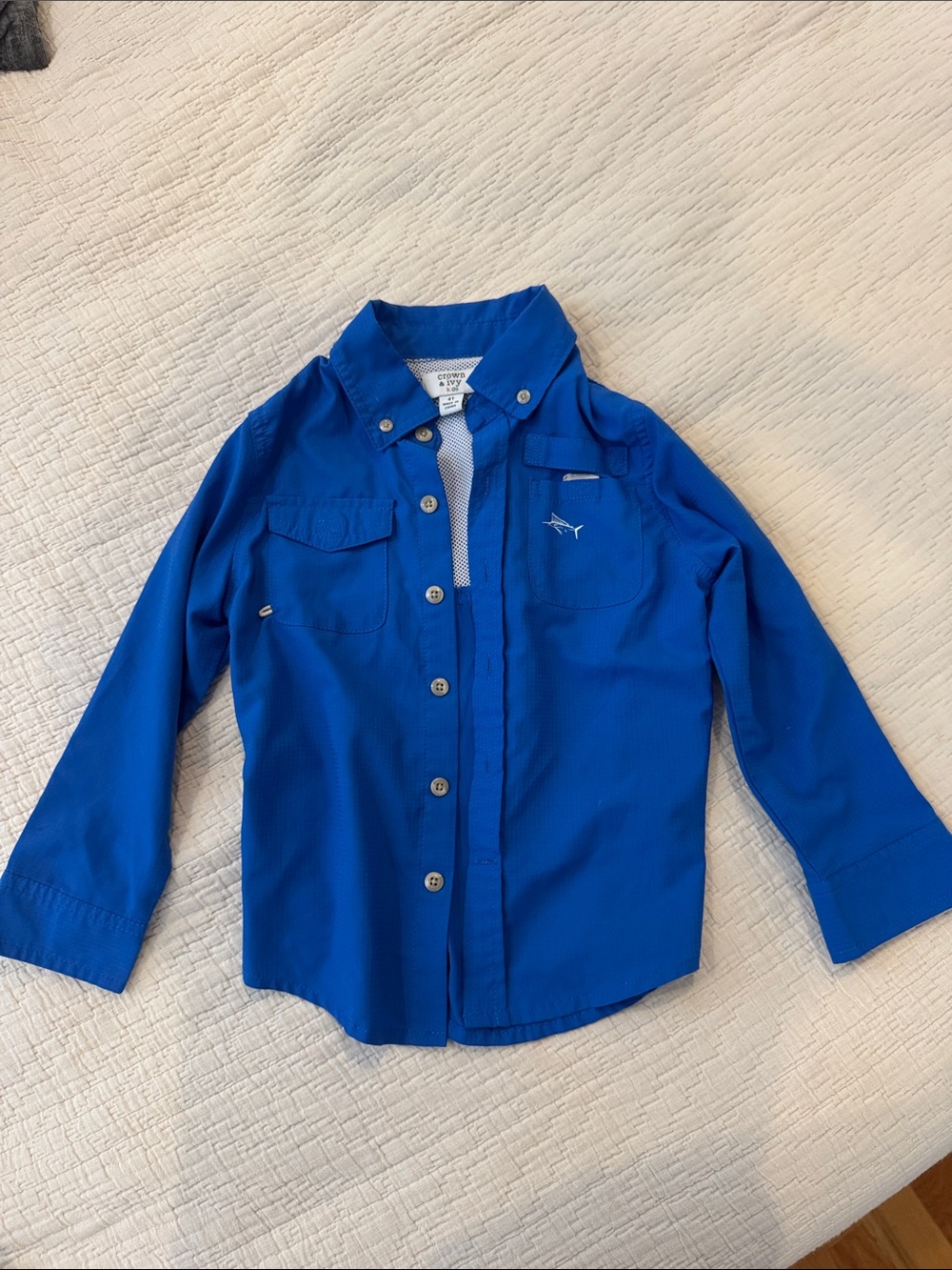 Crown & Ivy Blue Long-Sleeve fishing shirt 4T